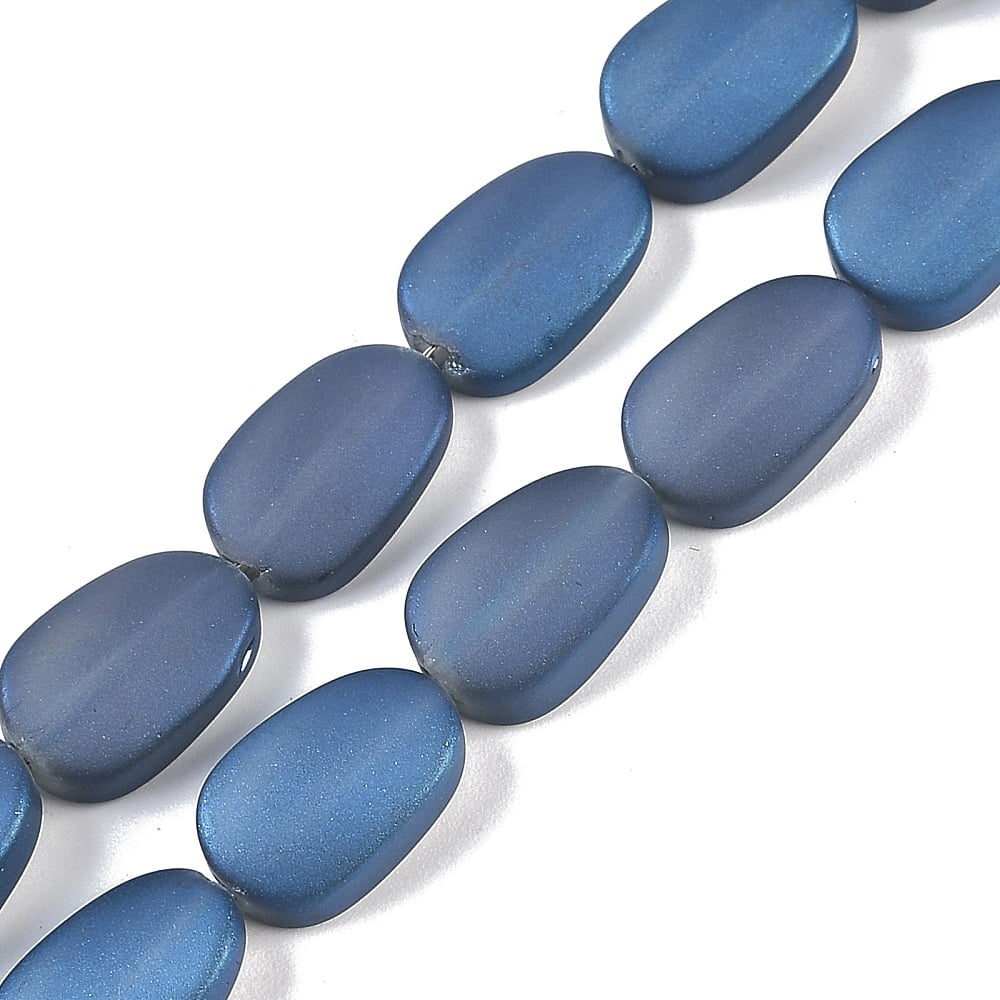 Electroplate Glass Beads Strands Frosted Oval Steel Blue 14x9x4.5mm Hole: 1mm about 50pcs/strand 27.17 inch(69cm)