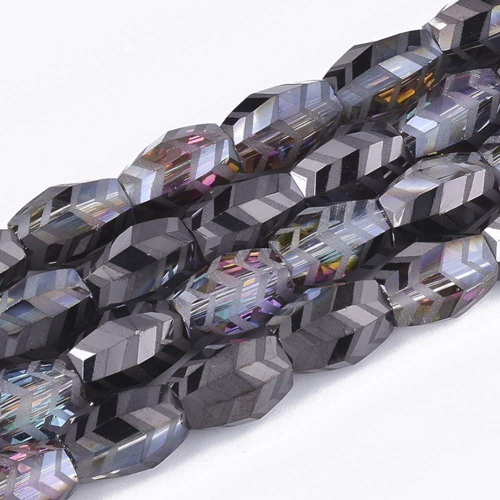 Electroplate Glass Beads Strands Half Plated Frosted Faceted Barrel Black 11x7.5x7.5mm Hole: 1.2mm about 60pcs/strand 25.9 inch