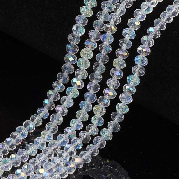 Electroplate Glass Beads Strands Half Rainbow Plated Faceted Rondelle Clear 8x6mm Hole: 1mm about 65~68pcs/strand 15.7~16.1 inch(40~41cm)