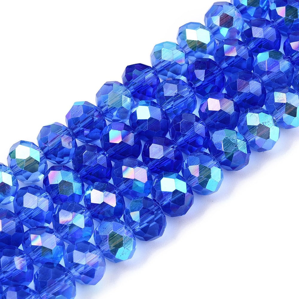 Electroplate Glass Beads Strands Half Rainbow Plated Faceted Rondelle Cornflower Blue 8x6mm Hole: 1mm 64~65pcs/strand 40~41cm