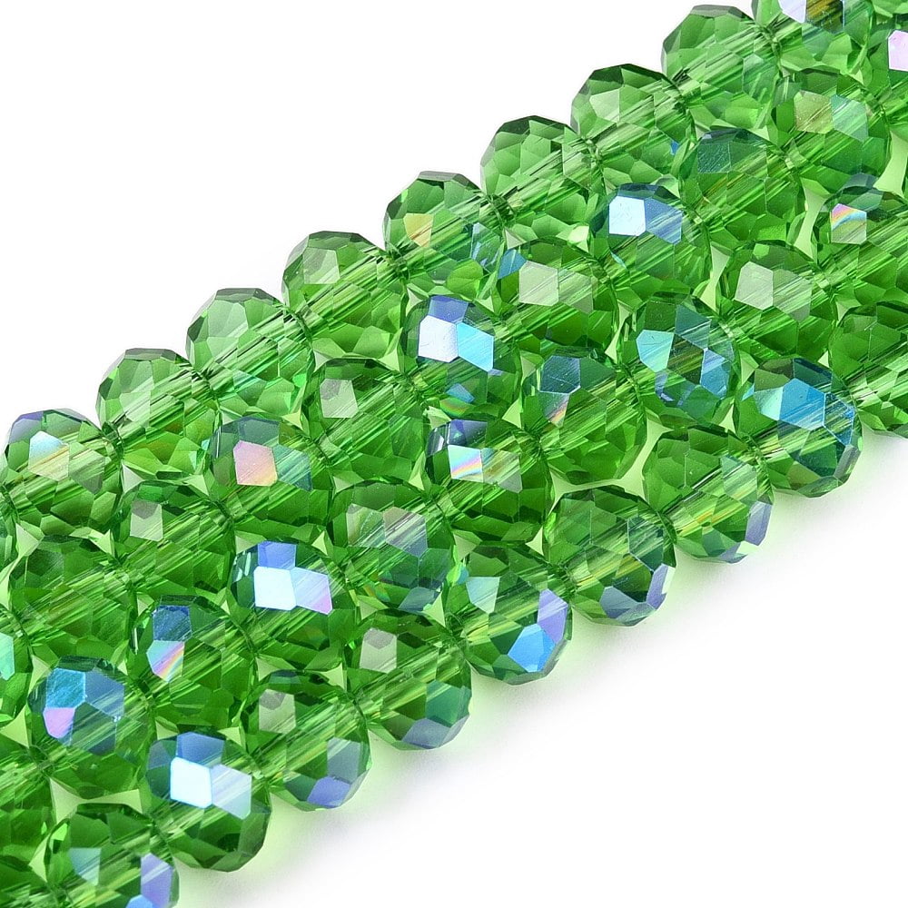 Electroplate Glass Beads Strands Half Rainbow Plated Faceted Rondelle Medium Sea Green 8x6mm Hole: 1mm 64~65pcs/strand 40~41cm