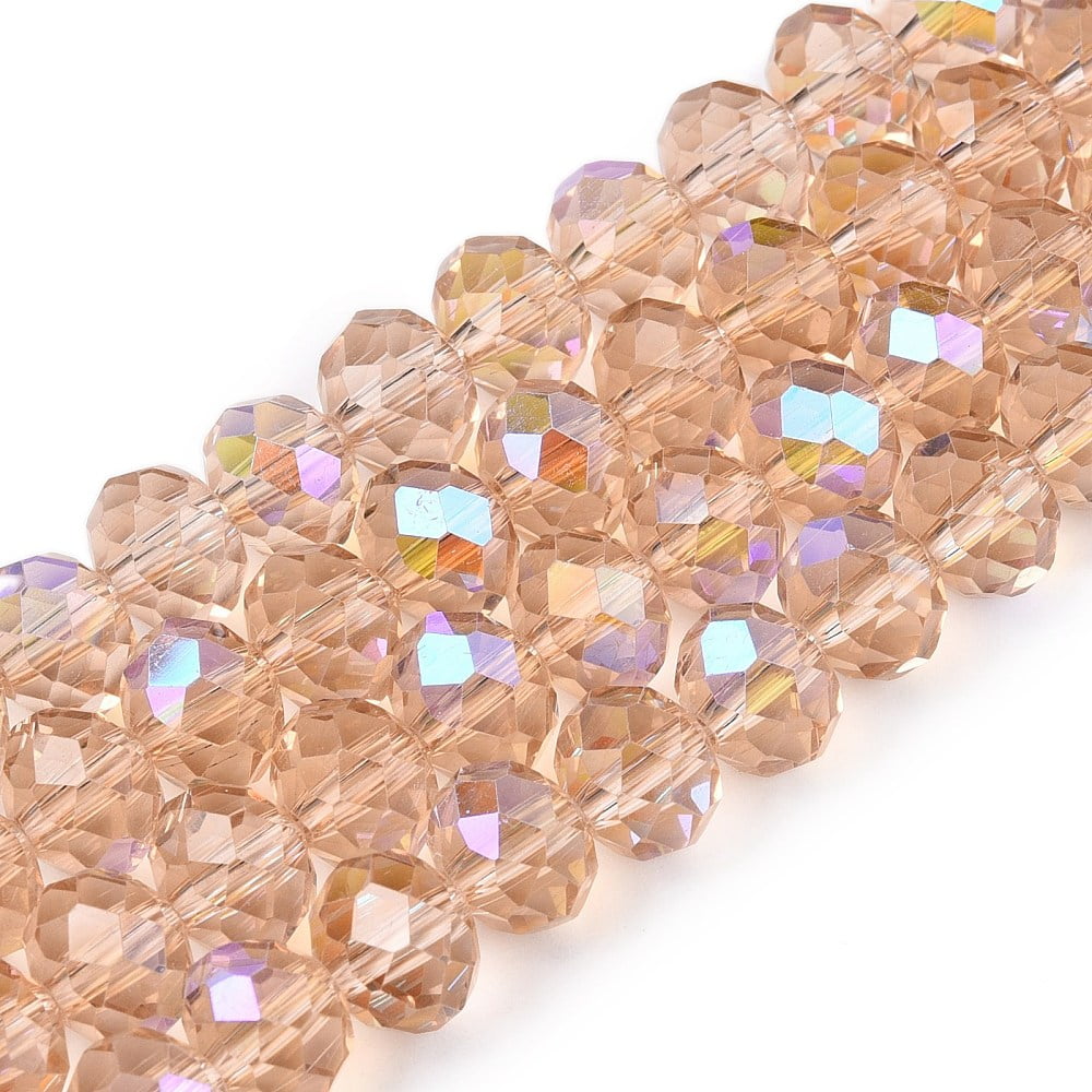 Electroplate Glass Beads Strands Half Rainbow Plated Faceted Rondelle PeachPuff 8x6mm Hole: 1mm about 64~65pcs/strand 40~41cm