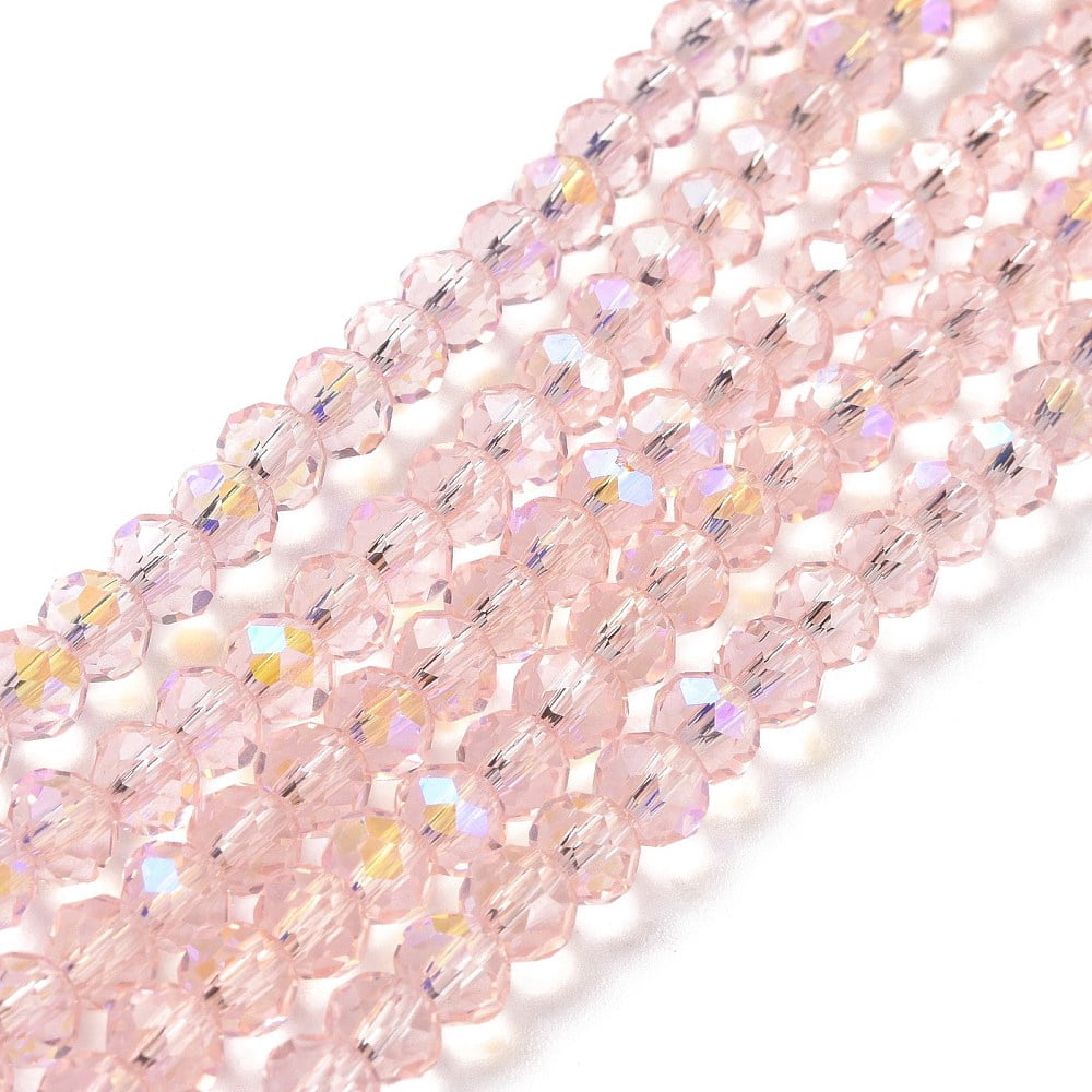 Electroplate Glass Beads Strands Half Rainbow Plated Faceted Rondelle Pink 10x8mm Hole: 1mm about 63~65pcs/strand 19.2~20 inch(48~50cm)
