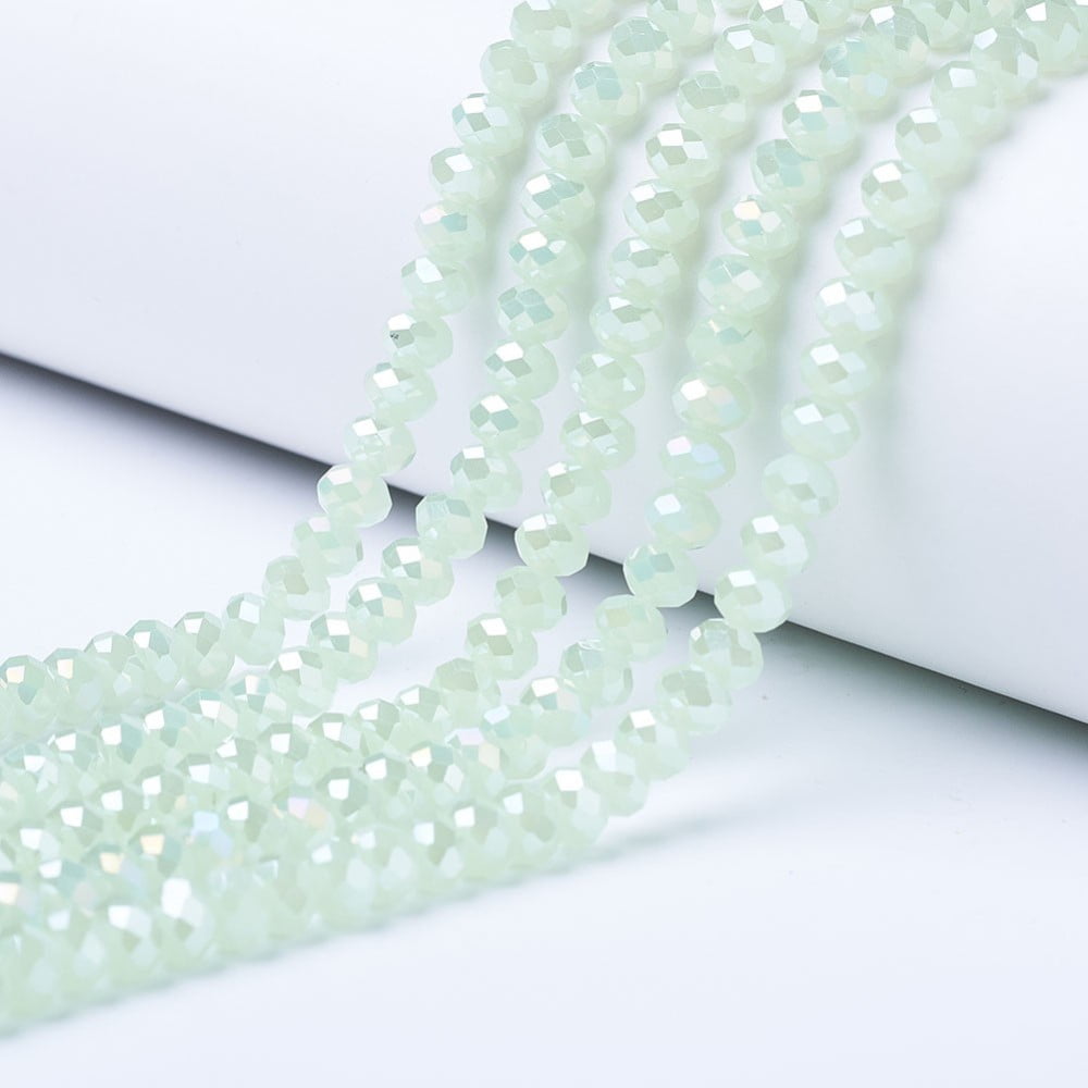Electroplate Glass Beads Strands Imitation Jade Beads AB Color Plated Faceted Rondelle Pale Green 10x8mm Hole: 1mm about 65~66pcs/strand 20.8~21.2 inch(53~54cm)
