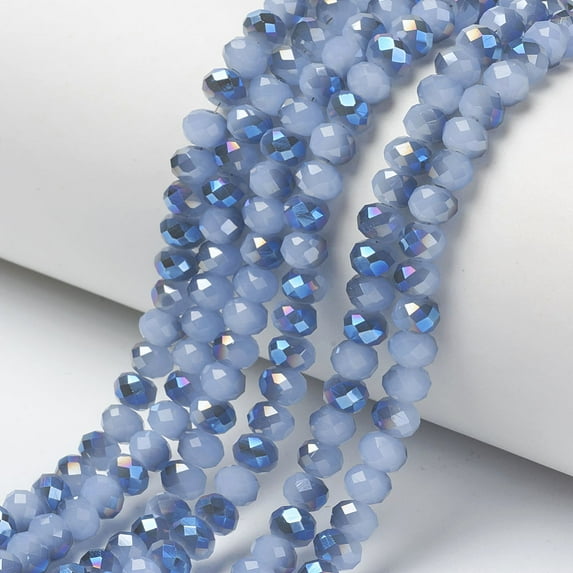 Electroplate Glass Beads Strands Imitation Jade Beads Half Plated Blue Plated Faceted Rondelle Cornflower Blue 4x3mm Hole: 0.4mm about 123~127pcs/strand 16.5~16.9 inch(42~43cm)