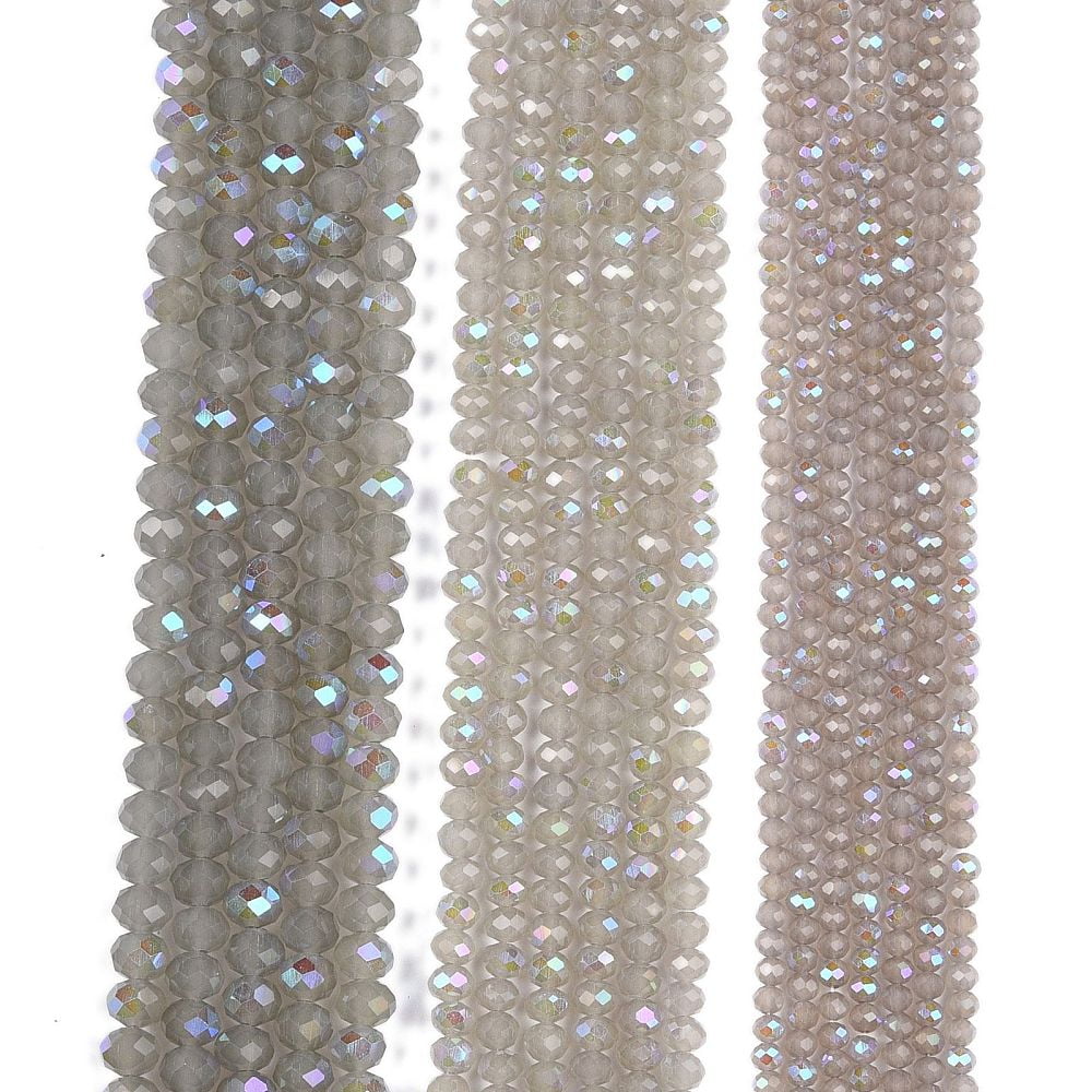 Electroplate Glass Beads Strands Imitation Jade Beads Half Plated Rainbow Plated Faceted Rondelle Gray 8x6mm Hole: 1mm 64~65pcs/strand 40~41cm