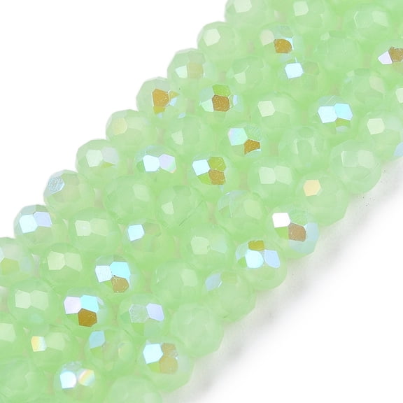 Electroplate Glass Beads Strands Imitation Jade Beads Half Plated Rainbow Plated Faceted Rondelle Light Green 4x3mm Hole: 0.8~1mm38~39cm