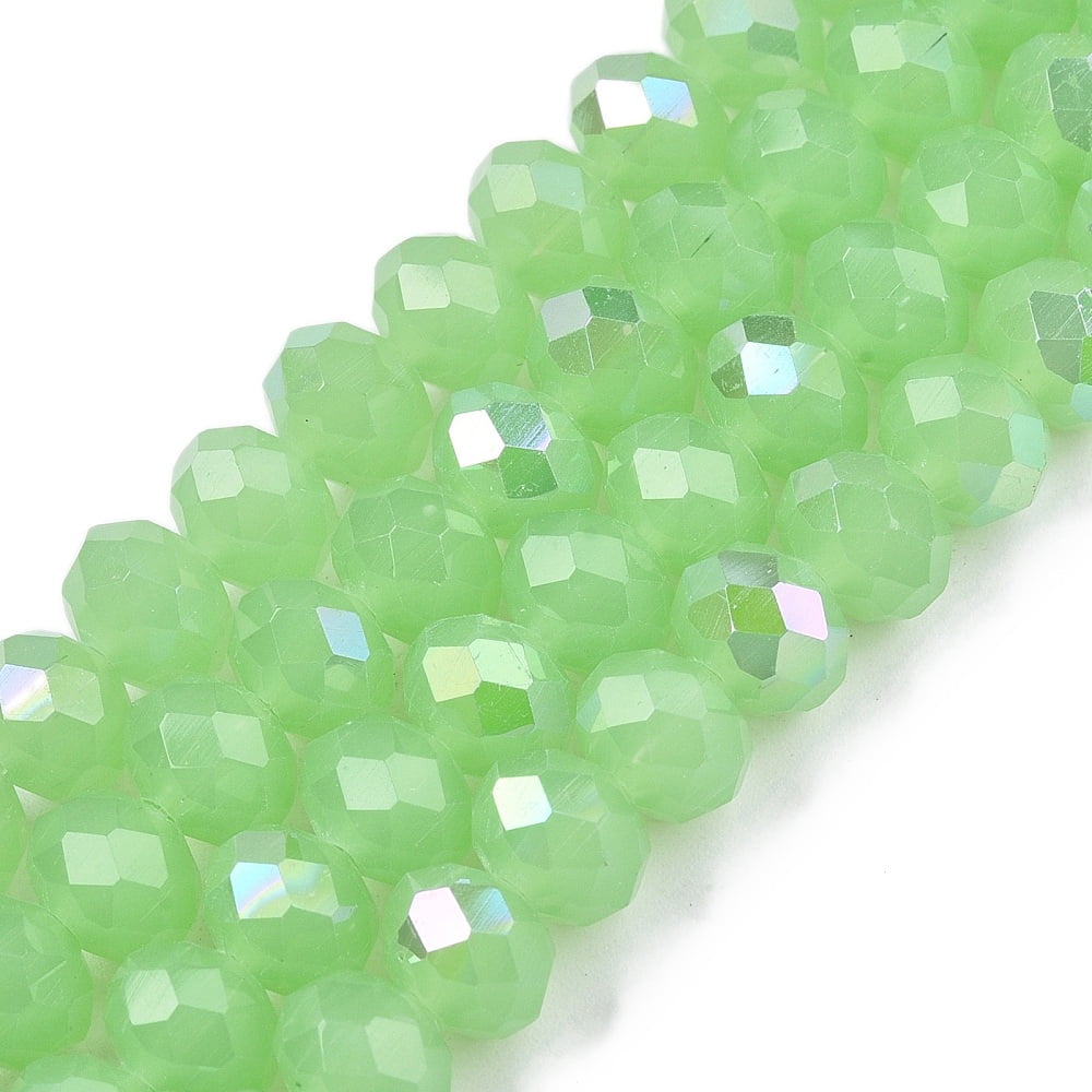 Electroplate Glass Beads Strands Imitation Jade Beads Half Plated Rainbow Plated Faceted Rondelle Light Green 8x6mm Hole: 1mm 64~65pcs/strand 40~41cm