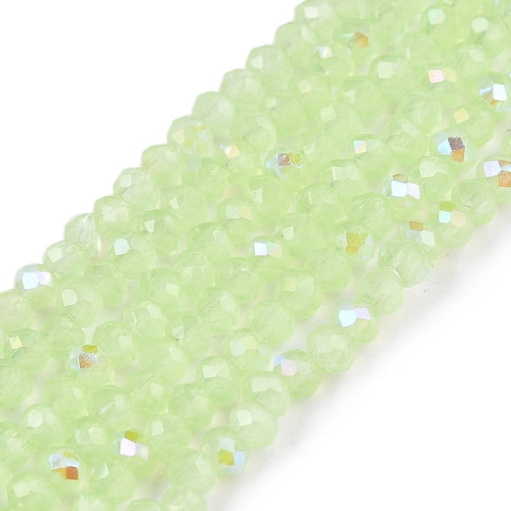 Electroplate Glass Beads Strands Imitation Jade Beads Half Plated Rainbow PlatedLight Green 2.3~2.7x1.5mm Hole: 0.4mm 135~140pcs/strand 26~27cm