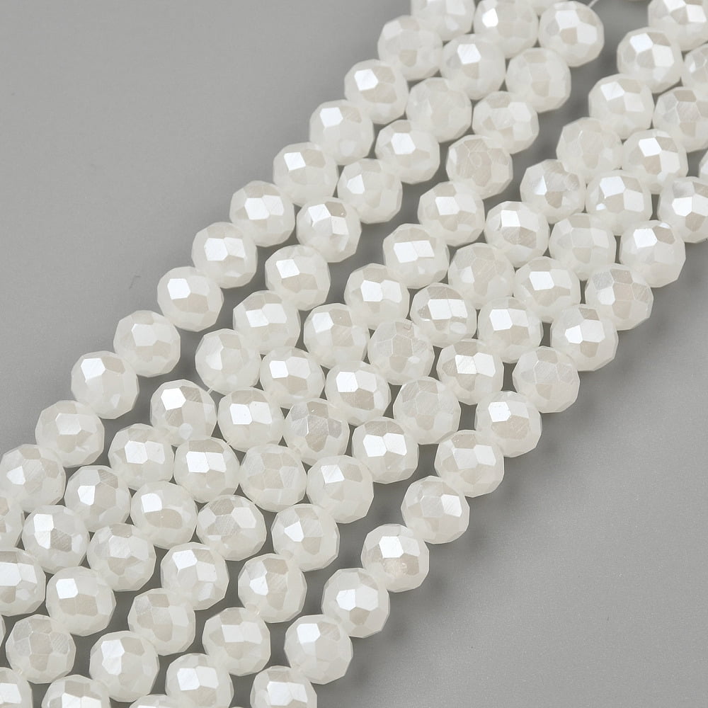 Electroplate Glass Beads Strands Imitation Jade Beads Pearl Luster Plated Faceted Rondelle Creamy White 10x8mm Hole: 1mm about 63~65pcs/strand 19.2~20 inch(48~50cm)