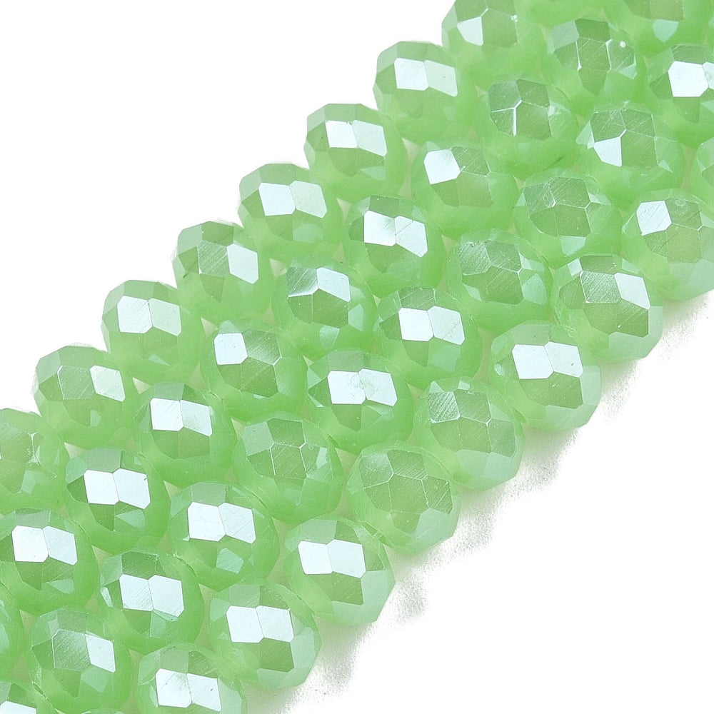 Electroplate Glass Beads Strands Imitation Jade Beads Pearl Luster Plated Faceted Rondelle Pale Green 8x5mm Hole: 0.5mm 60~62pcs/strand 39~40cm