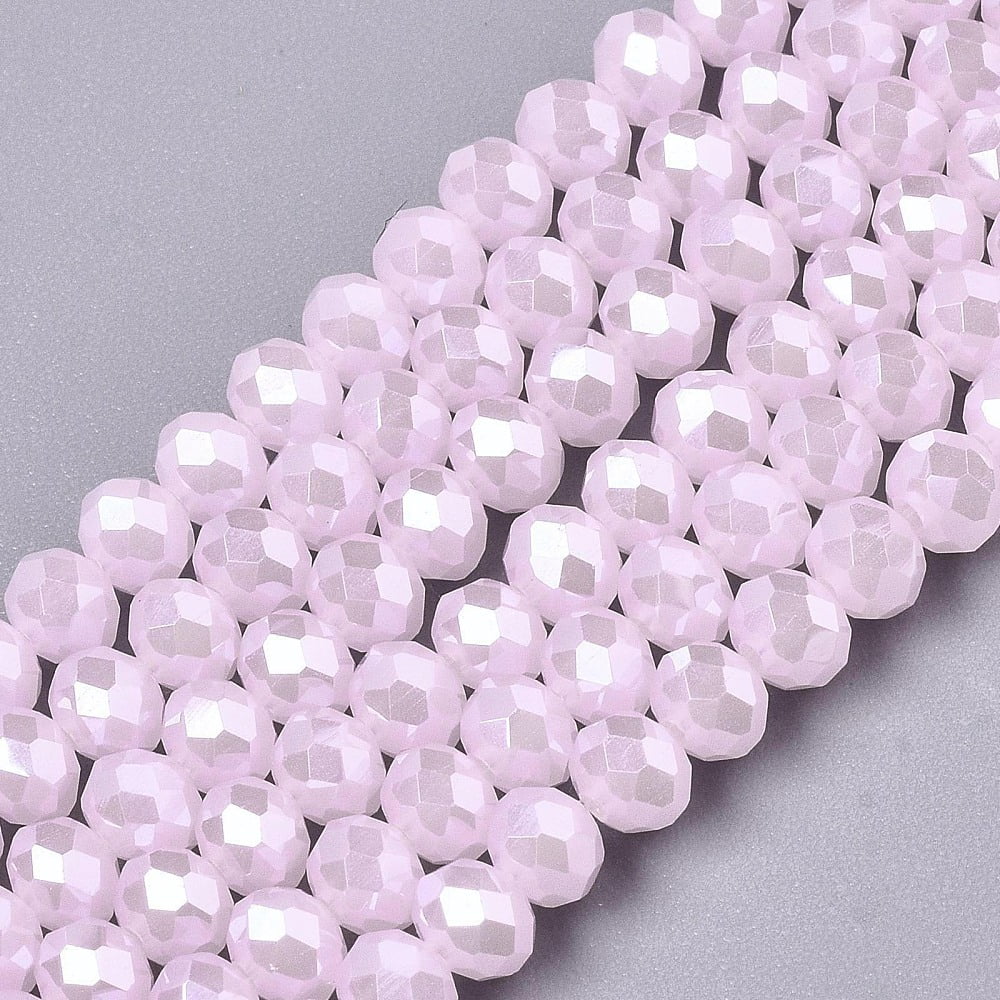 Electroplate Glass Beads Strands Imitation Jade Beads Pearl Luster Plated Faceted Rondelle Pink 8x5mm Hole: 0.5mm about 63~65pcs/strand 39~40cm 10Strand