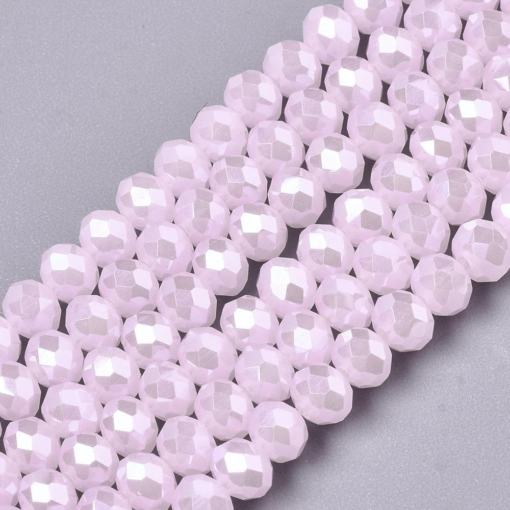 Electroplate Glass Beads Strands Imitation Jade Beads Pearl Luster Plated Faceted Rondelle Pink 8x5mm Hole: 0.5mm about 60~62pcs/strand 39~40cm DIY