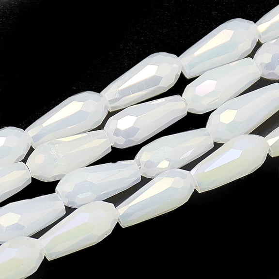 Electroplate Glass Beads Strands Imitation Jade Glass Faceted Teardrop Creamy White 9~9.5x4mm Hole: 1mm about 72pcs/strand 25.98 inch