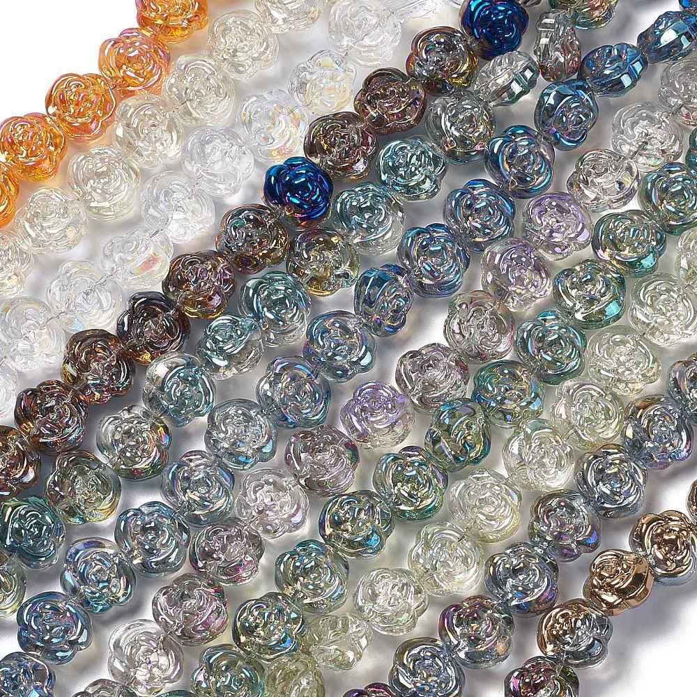 Electroplate Glass Beads Strands Mixed Style Rose Mixed Color 12.5x14x9mm Hole: 1mm about 55pcs/strand 25.98''(66cm)