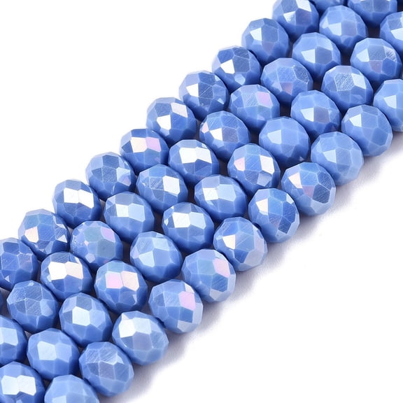 Electroplate Glass Beads Strands Opaque Solid Color AB Color Plated Faceted Rondelle Cornflower Blue 8x6mm Hole: 1mm 60~62pcs/strand
