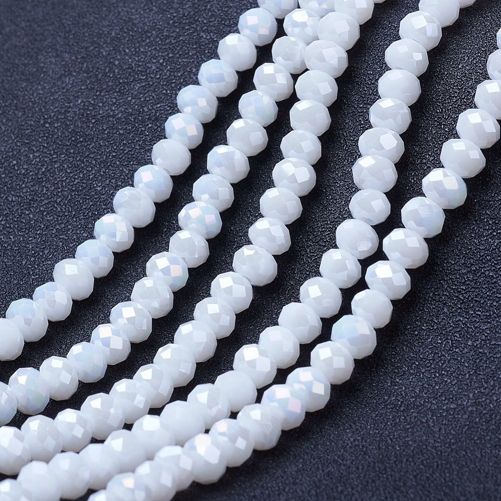 Electroplate Glass Beads Strands Opaque Solid Color AB Color Plated Faceted Rondelle White 8x6mm Hole: 1mm about 64~65pcs/strand 40~41cm