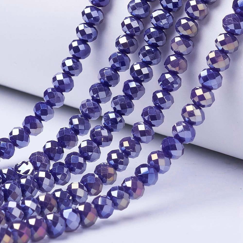 Electroplate Glass Beads Strands Opaque Solid color AB color Plated Faceted Rondelle Mauve 10x8mm Hole: 1mm 60~61pcs/strand 46~48cm