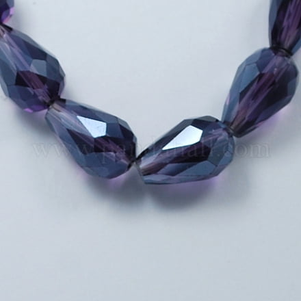 Electroplate Glass Beads Strands Pearl Luster Plated Faceted Drop Indigo 11x8mm Hole: 1mm about 57~59pcs/strand 26.38~26.77 inch