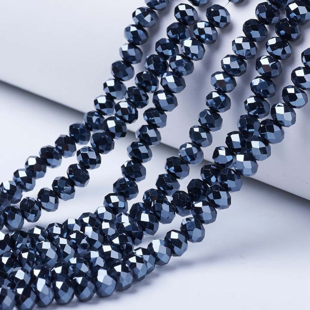 Electroplate Glass Beads Strands Pearl Luster Plated Faceted Rondelle Black 10x8mm Hole: 1mm 60~61pcs/strand 46~48cm