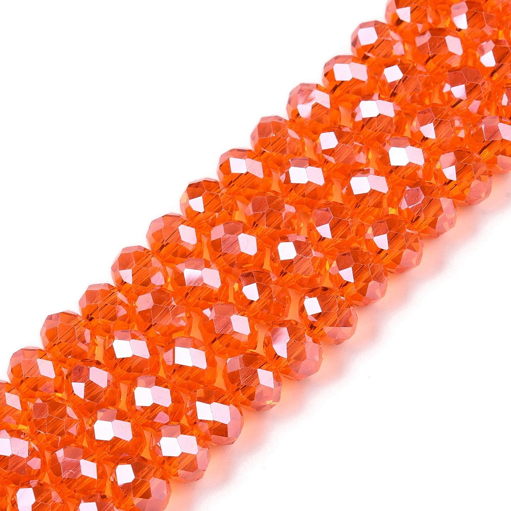 Electroplate Glass Beads Strands Pearl Luster Plated Faceted Rondelle Coral 8x6mm Hole: 1mm about 64~65pcs/strand 40~41cm