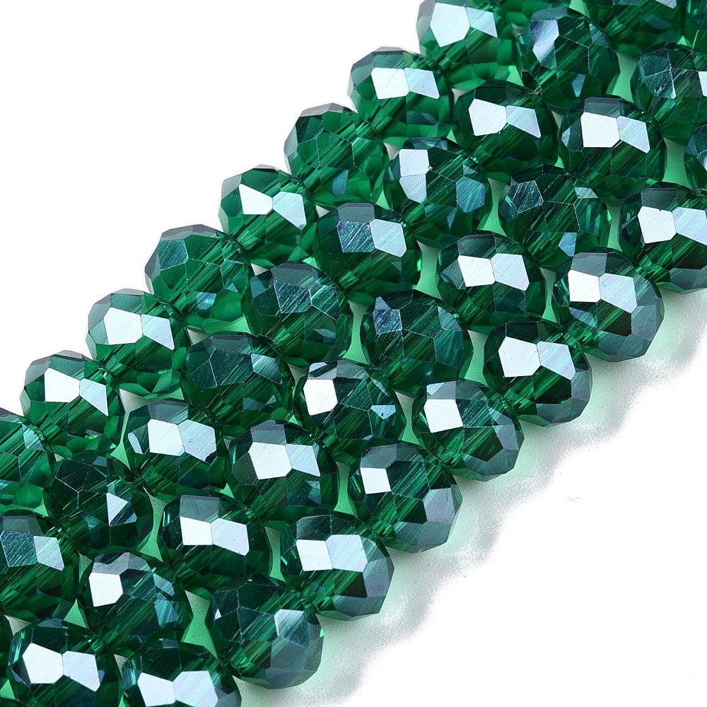 Electroplate Glass Beads Strands Pearl Luster Plated Faceted Rondelle Green 8x6mm Hole: 1mm about 60~62pcs/strand 39~40cm
