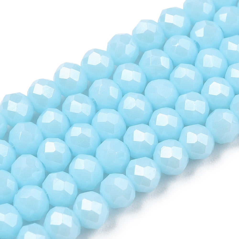 Electroplate Glass Beads Strands Pearl Luster Plated Faceted Rondelle Light Blue 10x8mm Hole: 1mm about 63~65pcs/strand 49~50cm