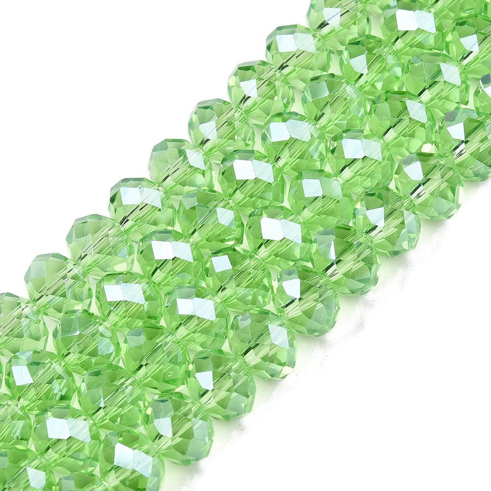 Electroplate Glass Beads Strands Pearl Luster Plated Faceted Rondelle Light Green 8x6mm Hole: 1mm about 64~65pcs/strand 40~41cm
