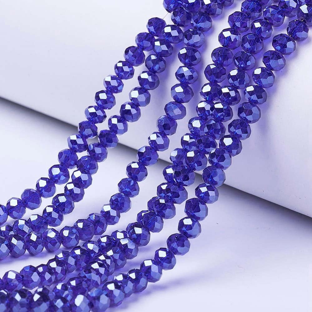 Electroplate Glass Beads Strands Pearl Luster Plated Faceted Rondelle Medium Blue 10x8mm Hole: 1mm about 63~65pcs/strand 49~50cm
