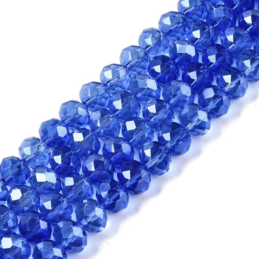 Electroplate Glass Beads Strands Pearl Luster Plated Faceted Rondelle Medium Blue 8x6mm Hole: 1mm about 64~65pcs/strand 40~41cm