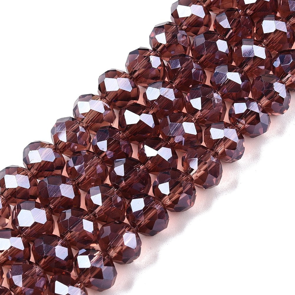 Electroplate Glass Beads Strands Pearl Luster Plated Faceted Rondelle Old Rose 8x6mm Hole: 1mm about 64~65pcs/strand 40~41cm