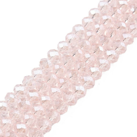 Electroplate Glass Beads Strands Pearl Luster Plated Faceted Rondelle Pink 3.5~3.8x3mm Hole: 0.4mm about 113~115pcs/strand 32~33cm