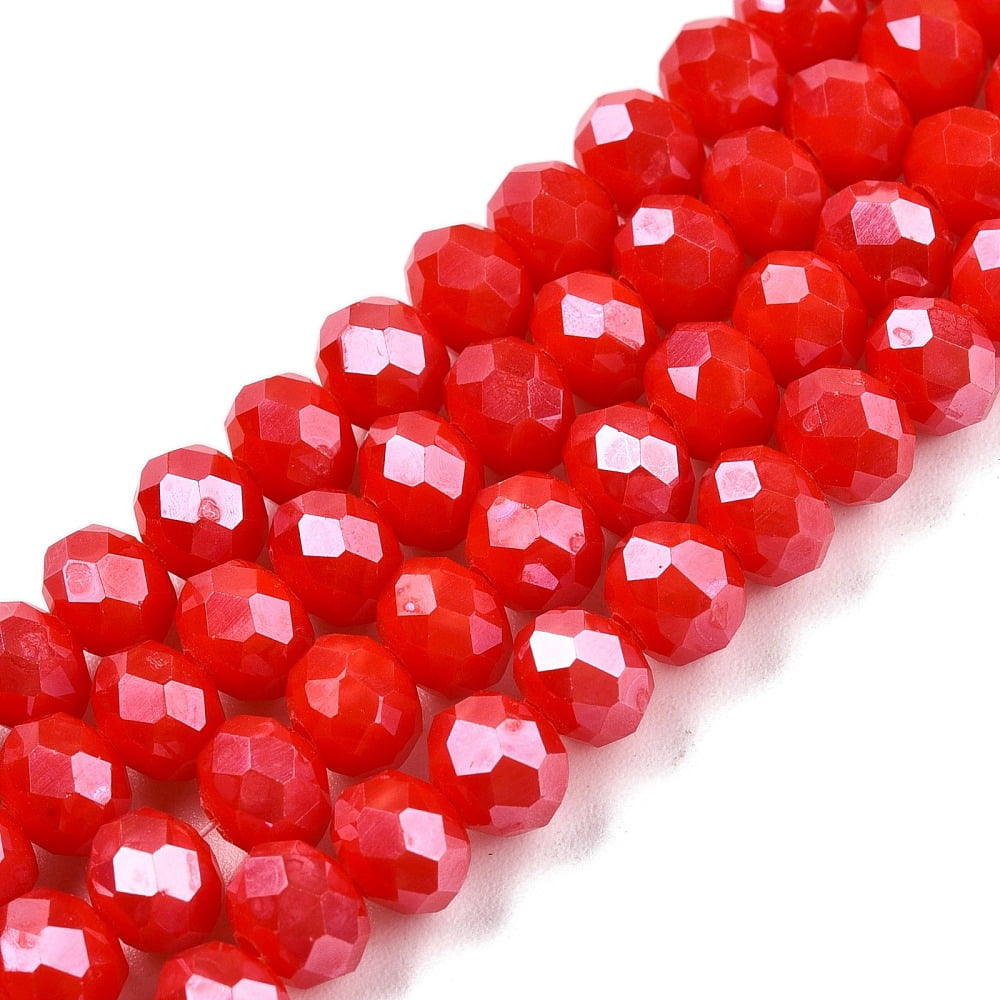 Electroplate Glass Beads Strands Pearl Luster Plated Faceted Rondelle Red 6x5mm Hole: 1mm about 80~85pcs/strand 38~40cm