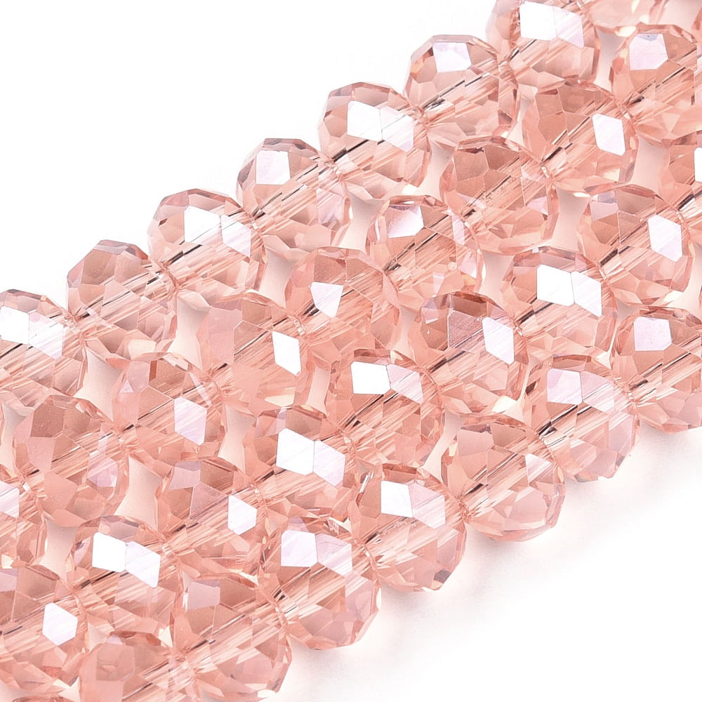 Electroplate Glass Beads Strands Pearl Luster Plated Faceted Rondelle Salmon 10x8mm Hole: 1mm about 63~65pcs/strand 49~50cm
