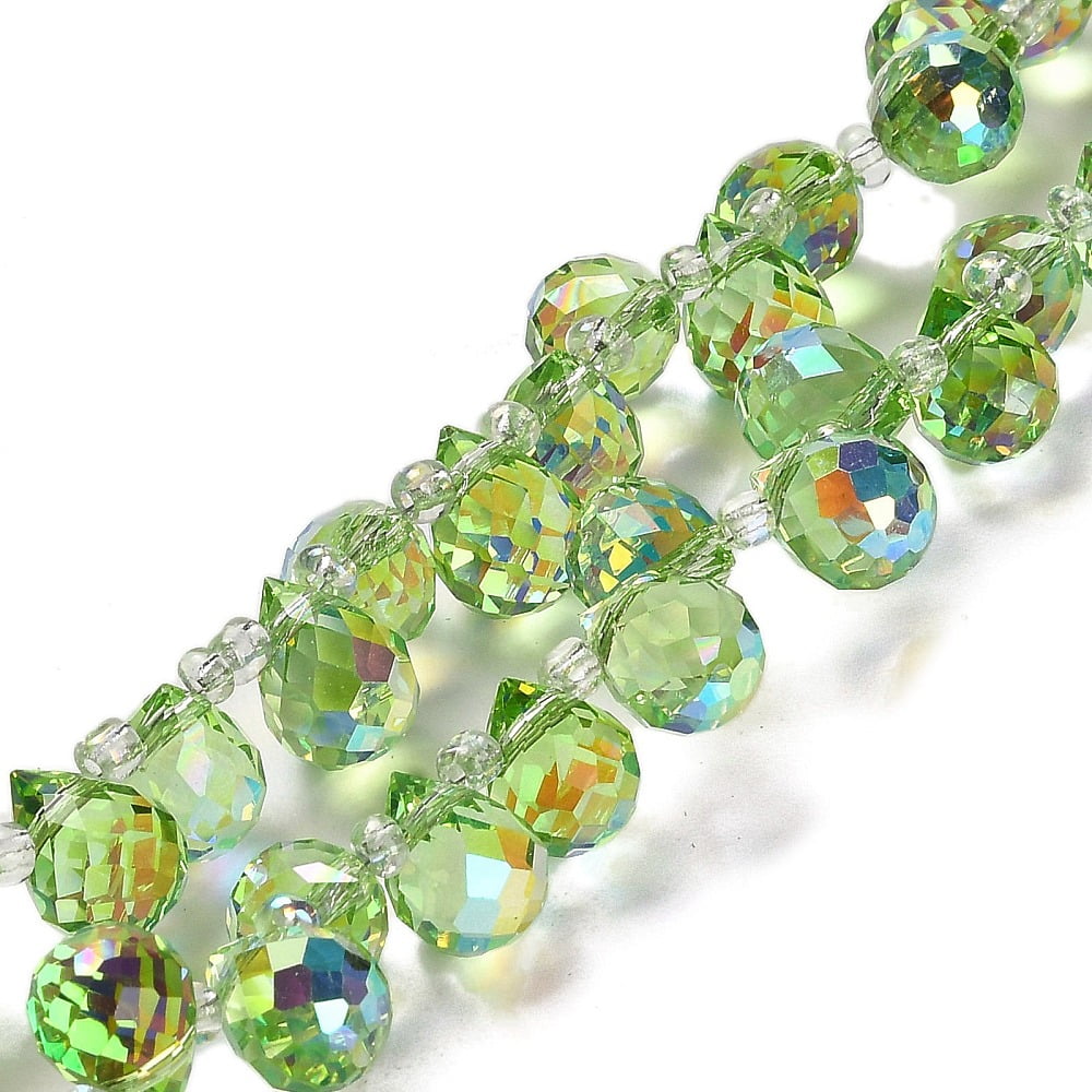 Electroplate Glass Beads Strands Teardrop Pale Green 10~11x8mm Hole: 1mm about 93pcs/strand 62cm
