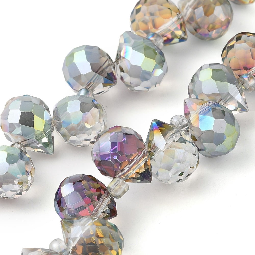 Electroplate Glass Beads Strands Teardrop Yellow Green 10~11x8mm Hole: 1mm 93pcs/strand 62cm