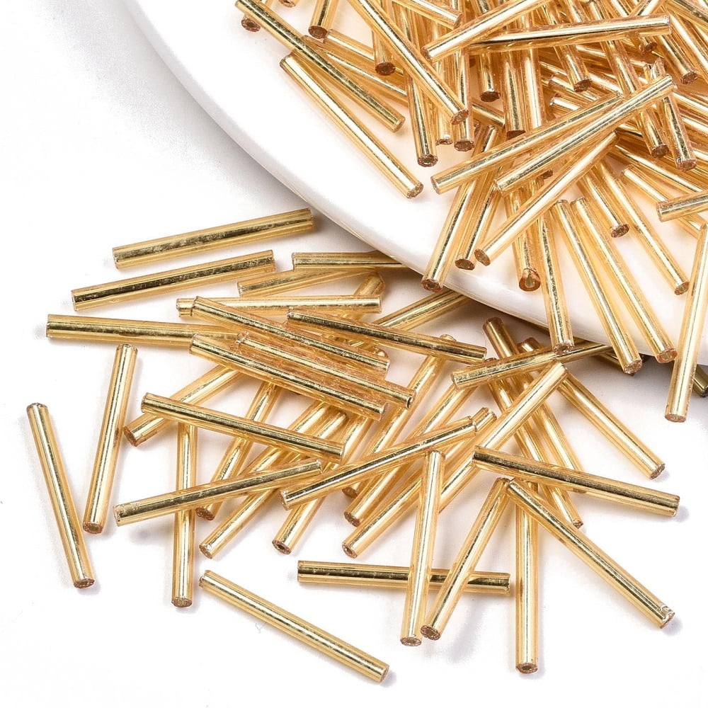 Electroplate Glass Bugle Beads Round Hole Metallic Colours Golden Plated 25x2.5mm Hole: 1mm about 1800pcs/bag