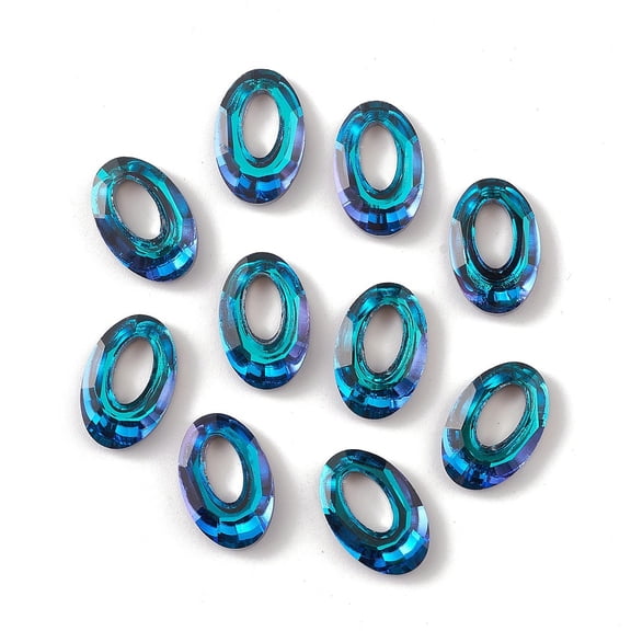 Electroplate Glass Linking Rings Cosmic Ring Ring Faceted Back Plated Oval Blue 20x13x4~5mm Inner Diameter: 10x5.3mm DIY