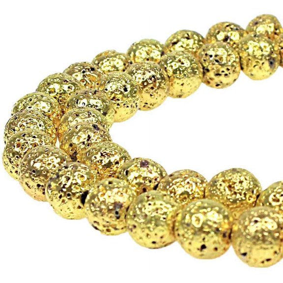 Electroplate Gold Color Natural Volcanic Lava Stone Round Loose Stone Beads DIY for Jewelry Bracelet Making