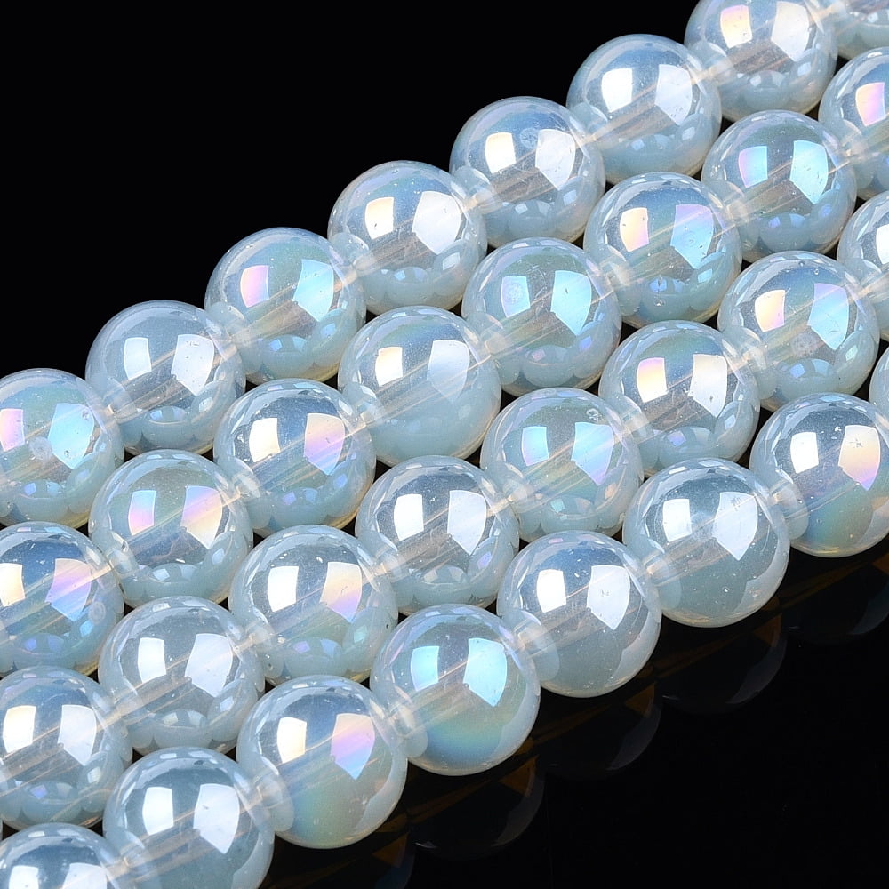 Electroplate Imitation Jade Glass Beads Strands AB Color Plated Round WhiteSmoke 8~8.5mm Hole: 1.5mm about 51~53pcs/strand 14.96 inch~15.55 inch(38~39.7cm)