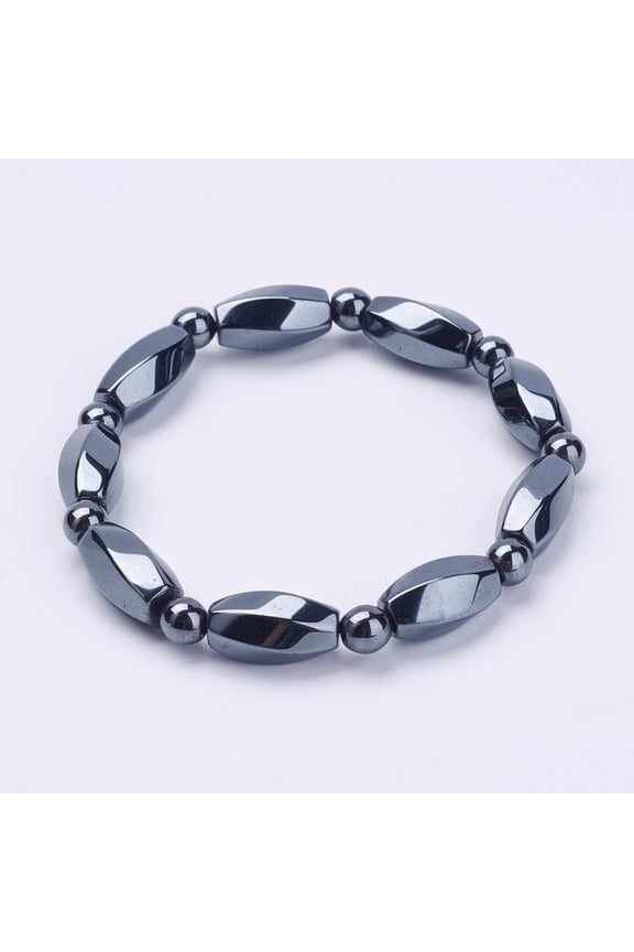 Electroplate Magnetic Hematite Stretch Bracelets Twist and Round Gray 2-1/4 inch(58mm) Hematite