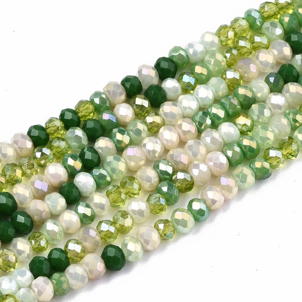 Electroplate Mixed Color Glass Beads Strands AB Color Plated Faceted Rondelle Light Green 3x2mm Hole: 0.8mm 115~125pcs/strand 34~35cm diy