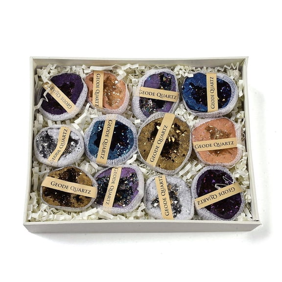 Electroplate Natural Agate Geode Cornucopia Mineral Specimen Raw Cluster Healing Home Decor Gift with Paper box 39.5~48X35~48X13~19mm DIY