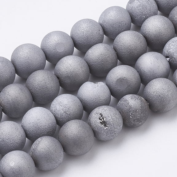 Electroplate Natural Druzy Geode Weathered Agate Beads Strands Frosted Dyed Round Platinum Plated 7.5-8mm Hole: 1-1.5mm 44-46pcs/strand