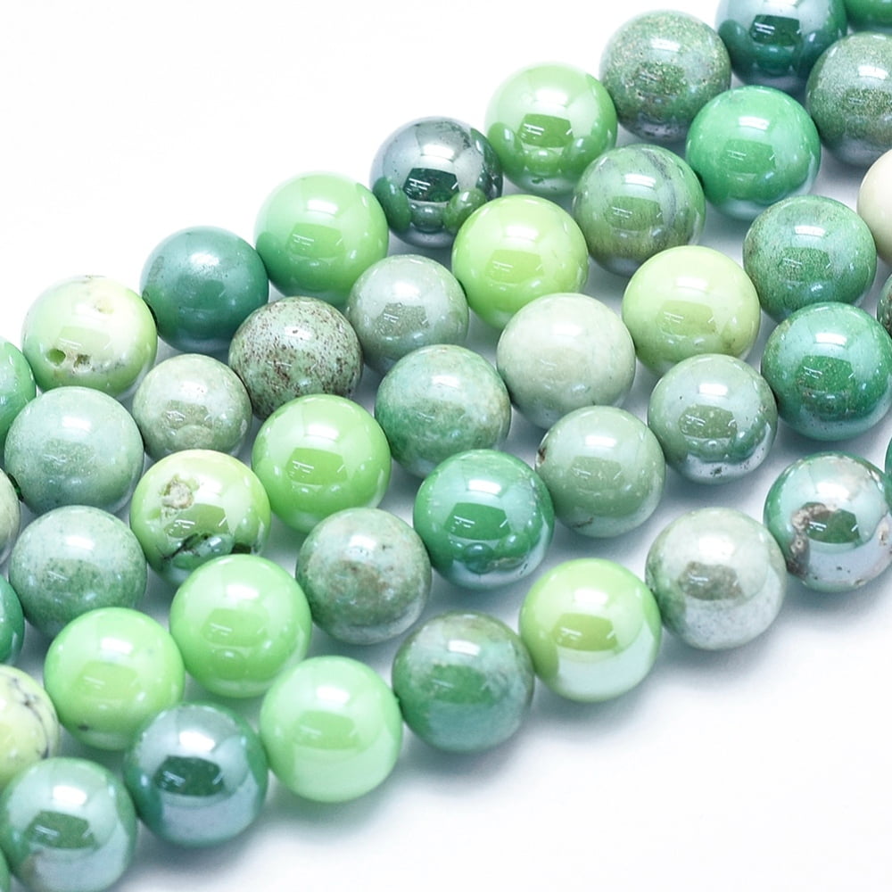 Electroplate Natural Green Grass Agate Beads Strands Round 8mm Hole: 1mm about 50pcs/strand 15.7 inch