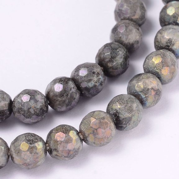 Electroplate Natural Labradorite Round Bead Strands Faceted 6mm Hole: 1mm 62pcs/strand 14.9 inch