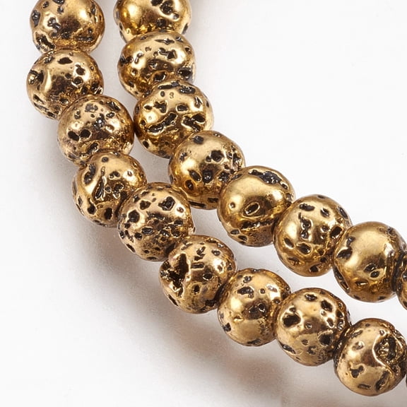 Electroplate Natural Lava Rock Beads Strands Long-Lasting Plated Round Bumpy Golden Plated 4.5~5mm Hole: 0.8mm about 89pcs/strand 15.16 inch(38.5cm) Lava Rock