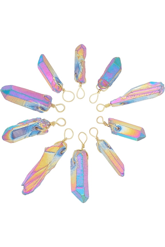 Electroplate Natural Pendants Point Pendants with Findings Golden Mixed Color 40~47x8~12x8~12mm Hole: 2.5mm