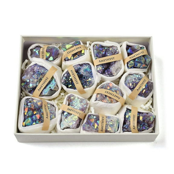 Electroplate Natural Quartz Geode Cornucopia Mineral Specimen Raw Crystal Cluster Healing Crystal Home Decor Gift with Paper box 40.5~51.5x26~37x31~40mm