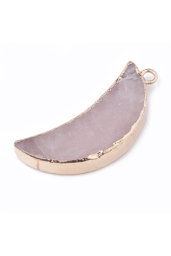 Electroplate Natural Rose Quartz Pendants with Metal Findings Moon 45~46x20x4~7mm Hole: 3mm Rose Quartz
